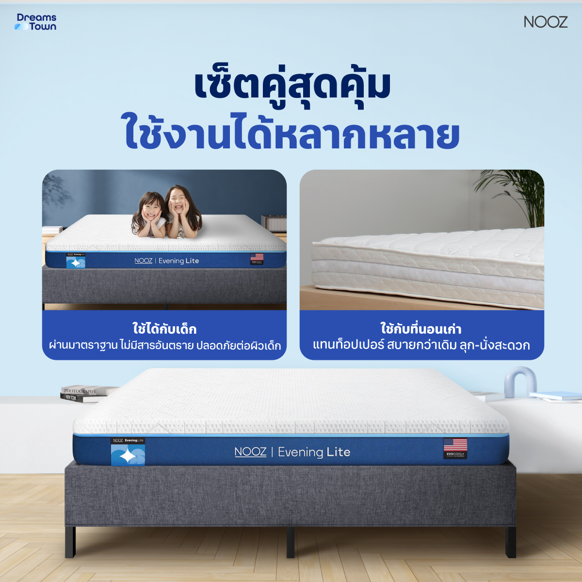 ที่นอนเมมโมรี่โฟม 5 ฟุต NOOZ EVENING LITE EVO  มาพร้อมกับฐานเตียง 5 ฟุต NOOZ PIXEL BED FRAME (ไม่มีหัวเตียง)_2